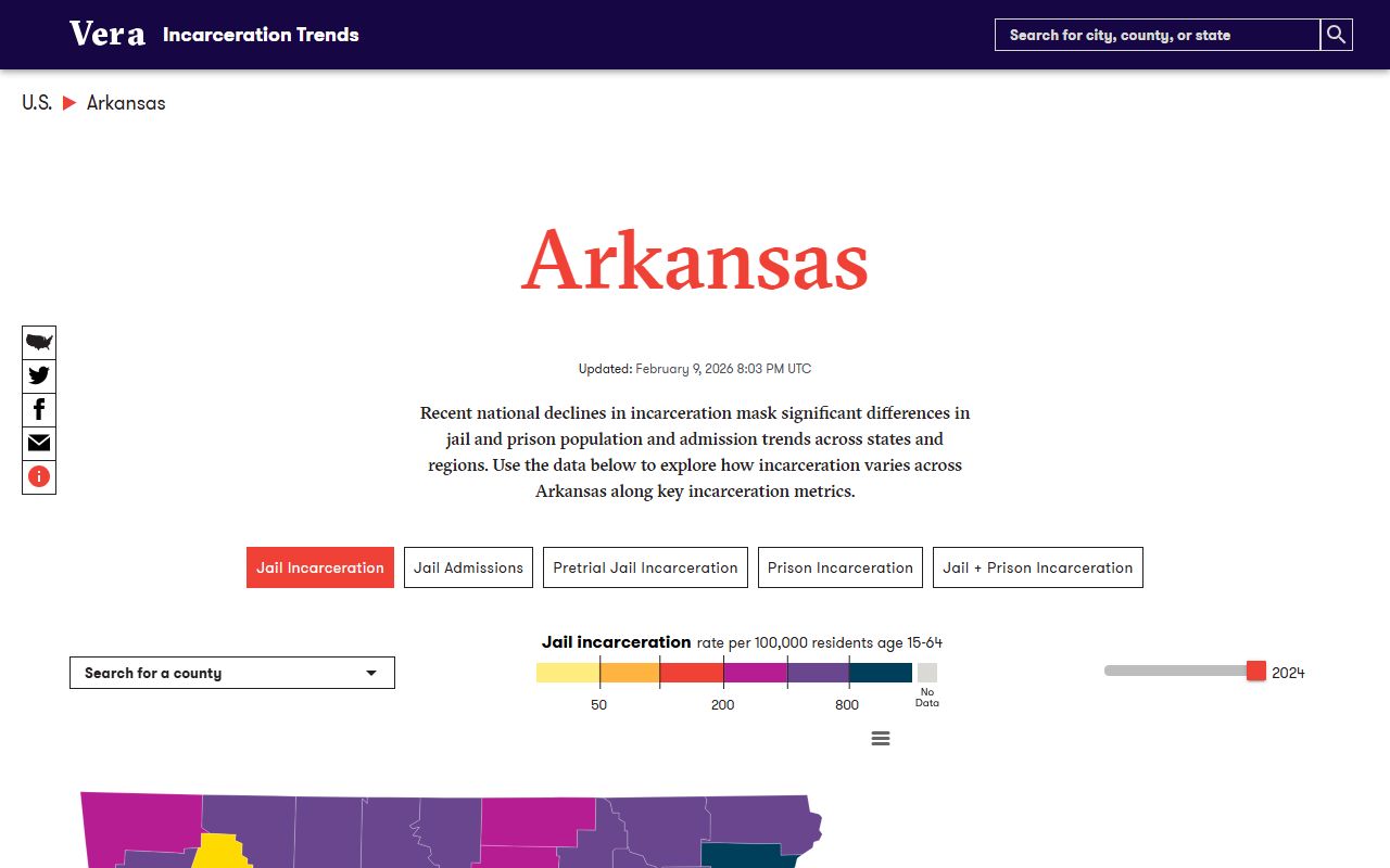 Chicot County inmate population trend context from Vera Arkansas jail data
