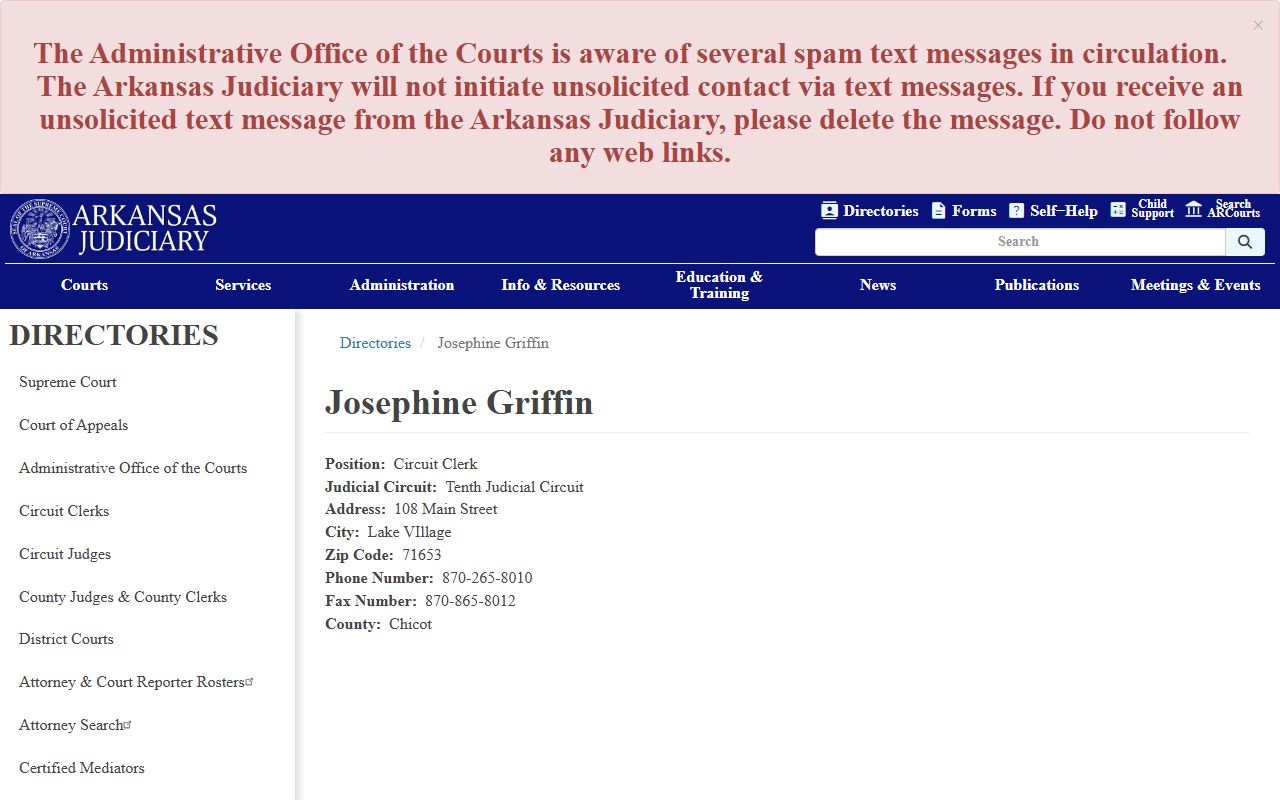 Chicot County Circuit Clerk directory entry for Josephine Griffin