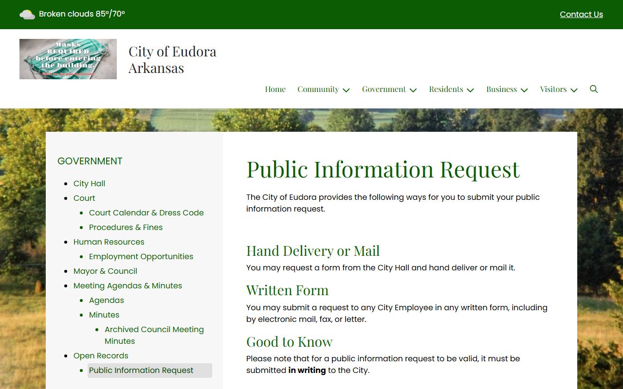 Eudora public information request instructions for police arrest records