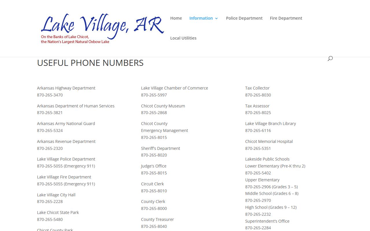 Chicot County inmate population phone contacts from Lake Village useful numbers